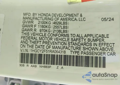 2024 Honda Accord Hybrid Sport from USA, damaged, VIN 1HGCY2F51RA064318